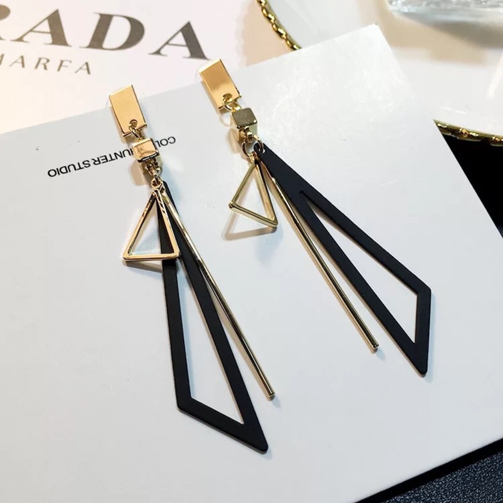 Long Statement Triangular Tassel Dangle Earrings - Picture 2 of 11
